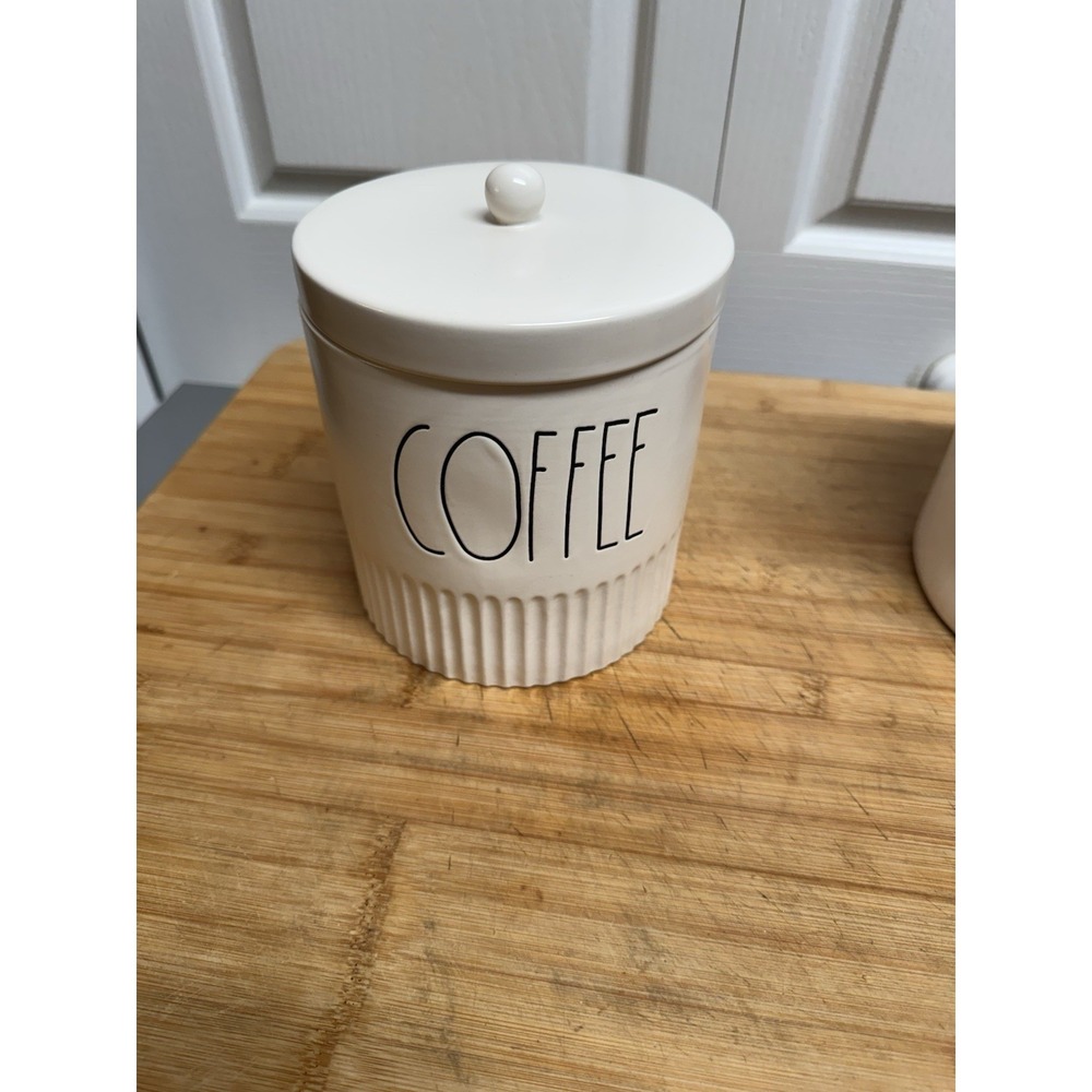 RARE Rae Dunn Artisan Collection by Magenta COFFEE White Ceramic Ribbed Canister
